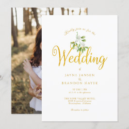 Elegante Gouden Script Mistletoe Foto Winter Huwel Kaart