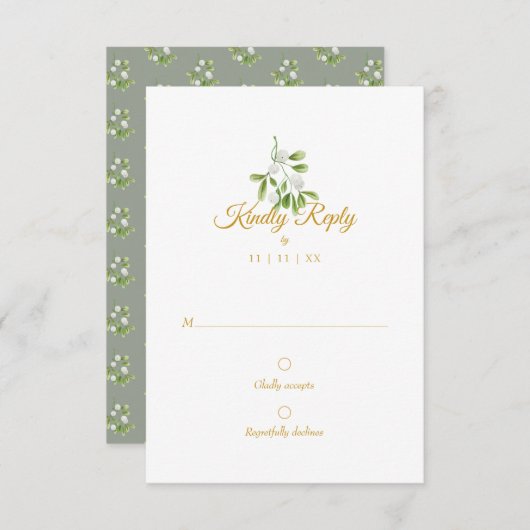 Elegante Gouden Script Mistletoe Winter Bruiloft R RSVP Kaartje (Voorkant / Achterkant)