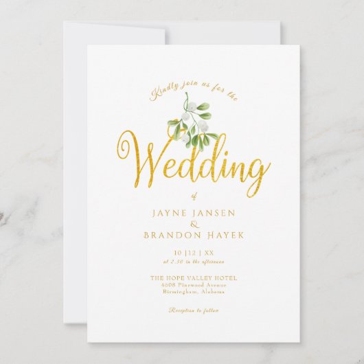 Elegante Gouden Script Mistletoe Winterhuwelijk Kaart (Voorkant)