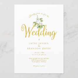 Elegante Gouden Script Mistletoe Winterhuwelijk Kaart