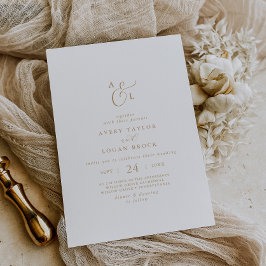Elegante Gouden Script Monogram Huwelijk Kaart