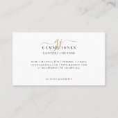Elegante Gouden Script Monogram Inhoud Maker Visitekaartje (Achterkant)
