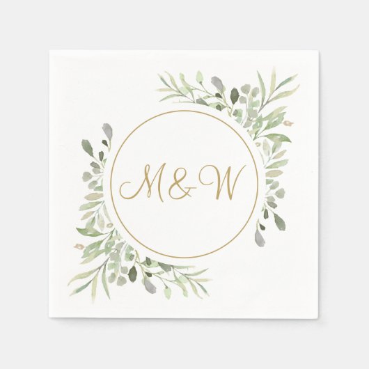 Elegante gouden script monogram initialen groen servet (Voorkant)