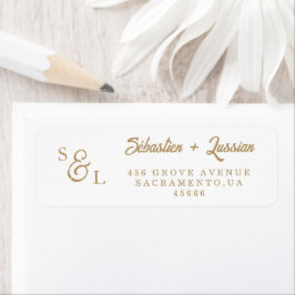 Elegante Gouden Script Monogram Retouradres Etiket