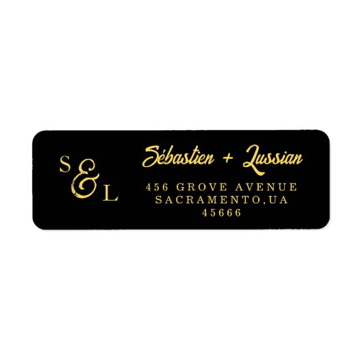 Elegante Gouden Script Monogram Retouradres Etiket (Voorkant)