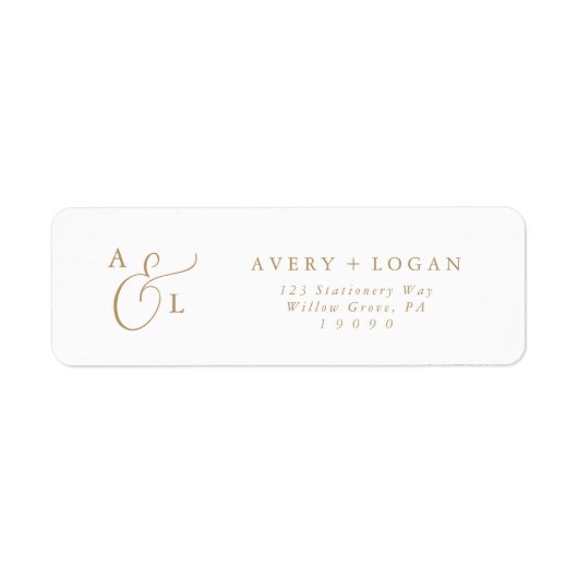 Elegante gouden script monogram retouradres sticke etiket (Voorkant)