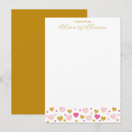 Elegante Gouden Script Naam| Waterverf Harten Notitiekaartje