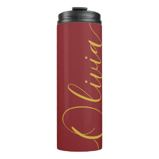 Elegante Gouden Script Olivia Naam Bourgondië Ther Thermosbeker