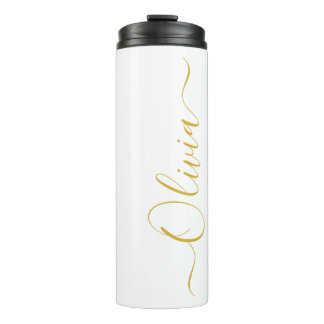 Elegante Gouden Script Olivia Naam Witte Tumbler Thermosbeker