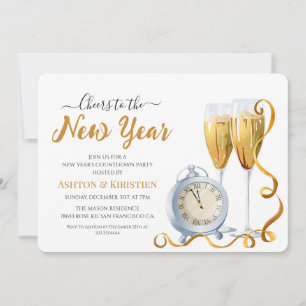 Elegante gouden script oudjaarsavond aftelparty kaart