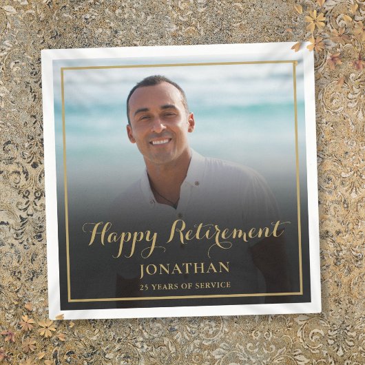 Elegante gouden script pensioenfeest foto servet