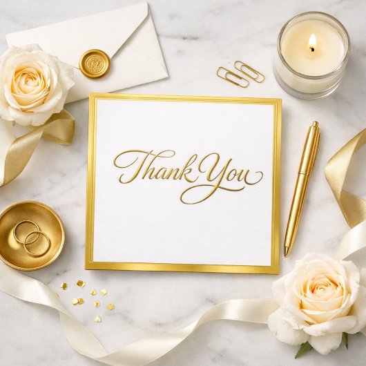 Elegante gouden script platte dankkaart bedankkaart