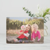 Elegante Gouden Script Prettig Kerstmis Foto Feestdagenkaart (Staand voorkant)