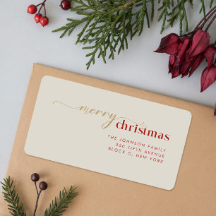 Elegante Gouden Script Rode Feestelijke Kerstmis Etiket