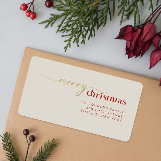 Elegante Gouden Script Rode Feestelijke Kerstmis Etiket