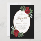 Elegante gouden script rode pioenen doop kaart (Voorkant)