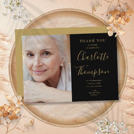 Elegante gouden script rouwfoto-herdenkingsfoto bedankkaart