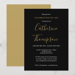 Elegante gouden script rouwplechtigheid ter nageda kaart