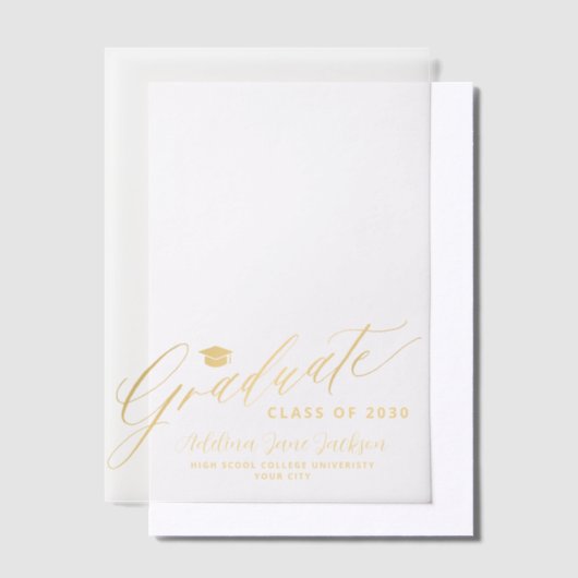 Elegante gouden script schoolklas van afstuderen vellum uitnodigingen (Offset)
