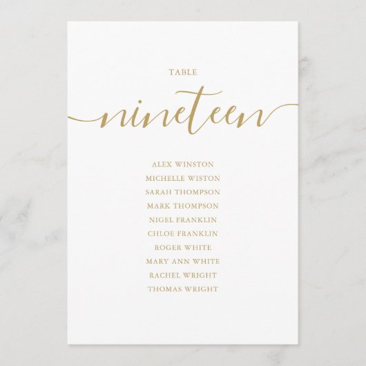 Elegante Gouden Script Tafelnummer 19 Zitplaatsind (Voorkant)