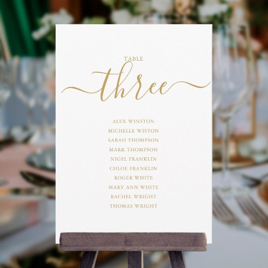 Elegante Gouden Script Tafelnummer 3 Zitplaatskaar