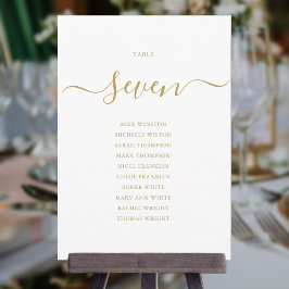 Elegante Gouden Script Tafelnummer 7 Zitplaatskaar