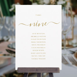 Elegante Gouden Script Tafelnummer 9 Zitplaatskaar