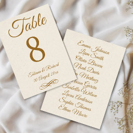 Elegante gouden script tafelnummerkaart kaart