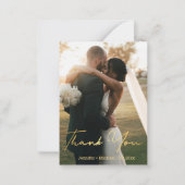 Elegante gouden script trouwfoto Dank u Notitiekaartje (Voorkant)