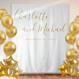 Elegante gouden script trouwfotocabine achtergrond wandkleed