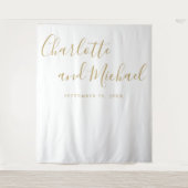 Elegante gouden script trouwfotocabine achtergrond wandkleed (Voorkant)