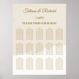 Elegante gouden script trouwzaalstoelenkaart poster
