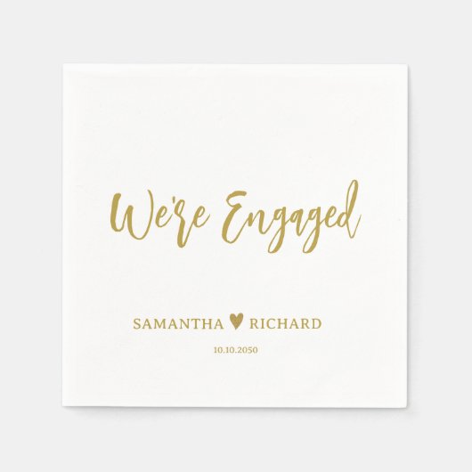 Elegante Gouden Script Verloving Feest Servet (Voorkant)