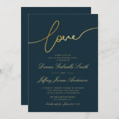 Elegante gouden script verlovingsfeest uitnodiging (Voorkant / Achterkant)