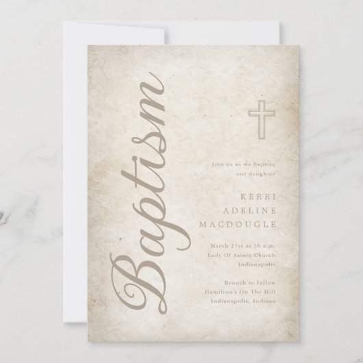 Elegante gouden script verouderde perkament doop kaart (Voorkant)