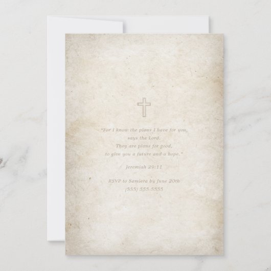 Elegante gouden script verouderde perkament doop kaart (Achterkant)