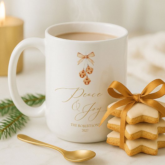 Elegante Gouden Script “Vrede & Vreugde” Kerstmis Koffiemok