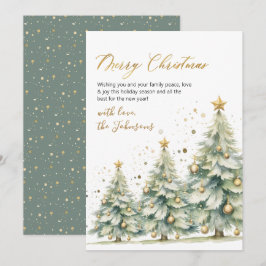 Elegante Gouden Script Waterverf Kerstboom Feestdagenkaart