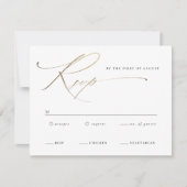 Elegante gouden script zwart-wit bruiloft RSVP kaartje (Voorkant)