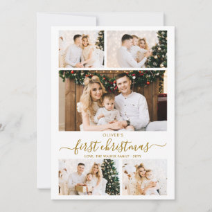 Elegante Gouden Scriptie Baby's Eerste Kerstmis 5 Feestdagenkaart