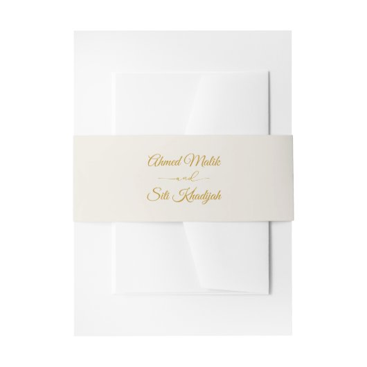 Elegante gouden scriptuur bruiloftsinvitatielint uitnodigingen wikkel (Voorkant Voorbeeld)
