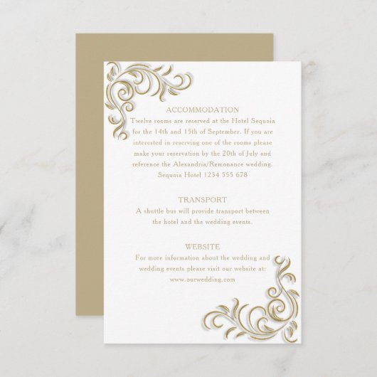 Elegante gouden scroll gastinformatie informatiekaartje (Voorkant / Achterkant)