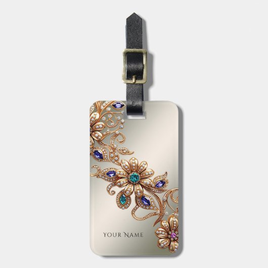 Elegante gouden sieraden bloemen bagage label (Voorkant verticaal)