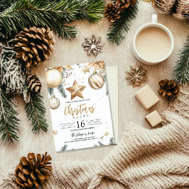 Elegante Gouden Sieraden Poinsettia Kerstfeest Par Kaart