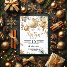 Elegante Gouden Sieraden Poinsettia Kerstfeest Par Kaart