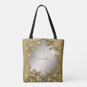 Elegante Gouden Sierbloem Tote Tas (Achterkant)