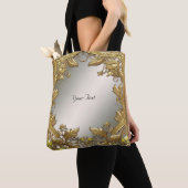 Elegante Gouden Sierbloem Tote Tas (Dichtbij)