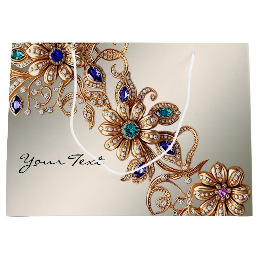 Elegante Gouden Sierbloemen Cadeautas (Voorkant)