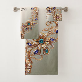 Elegante Gouden Sierbloemen Handdoekenset Bad Handdoek