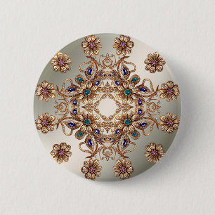 Elegante Gouden Sierbloemen Knoop Ronde Button 5,7 Cm